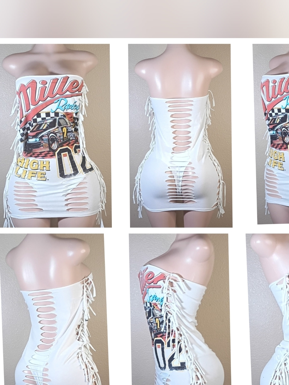 Miller High Life Custom Strapless Fringe Tshirt Dress